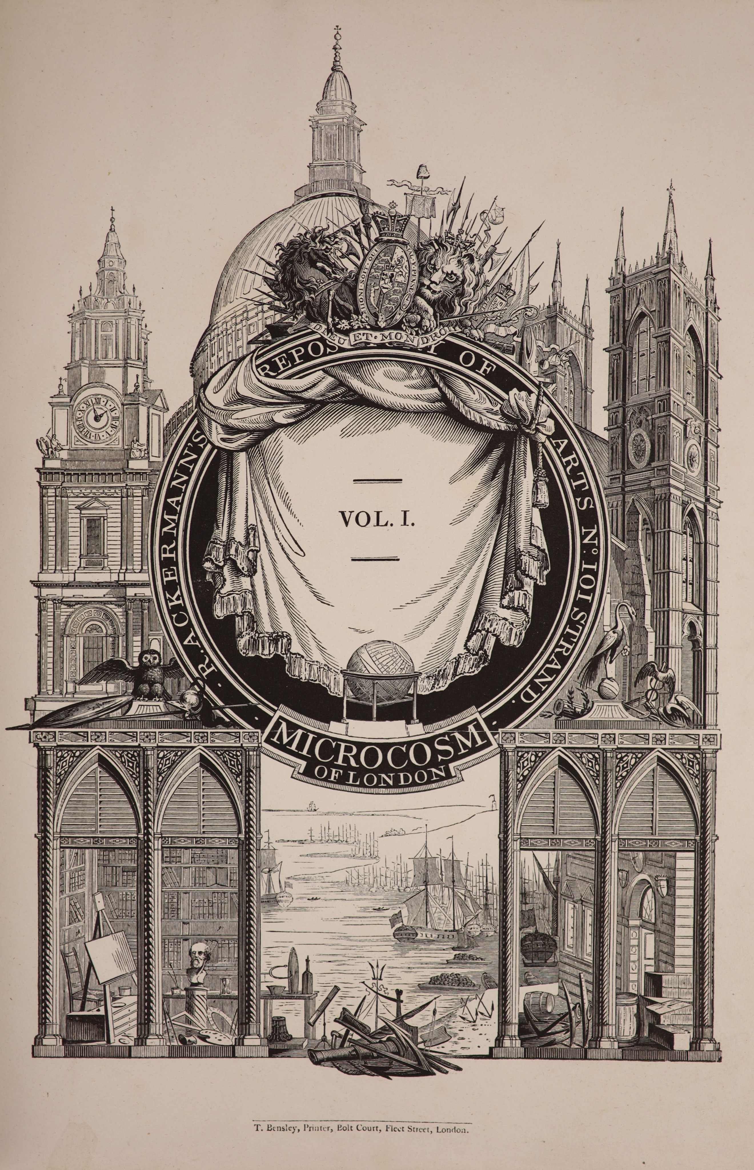 Ackermann Publications, Rudolph - The Microcosm of London, vols 1 & 3 only, 4to, diced calf, with hand-coloured plates, London, 1808-10